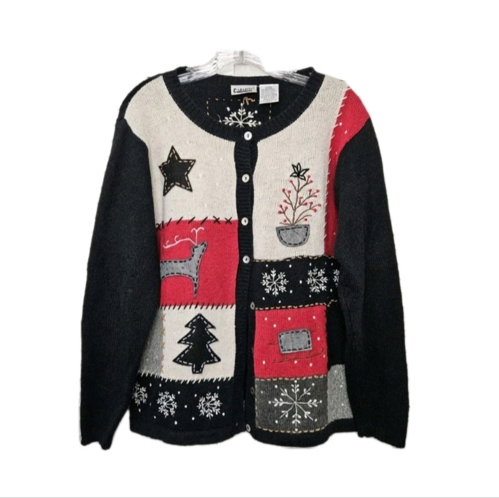 Capacity Embroidered Patchwork Christmas Sweater … - image 1
